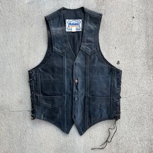 Distressed National Leather Motorcycle Biker Vest Womens Size 36 XS